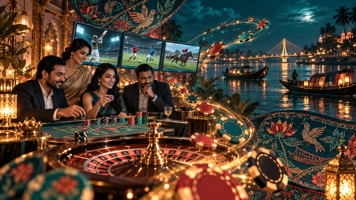 CK444 বাংলাদেশ মাল্টি-স্পোর্ট বেটিং — রাতের শৈল্পিক বাংলা নদীতীরে, সিনেমাটিক ক্যাসিনো টোকেনের ধারা — চিত্র 1